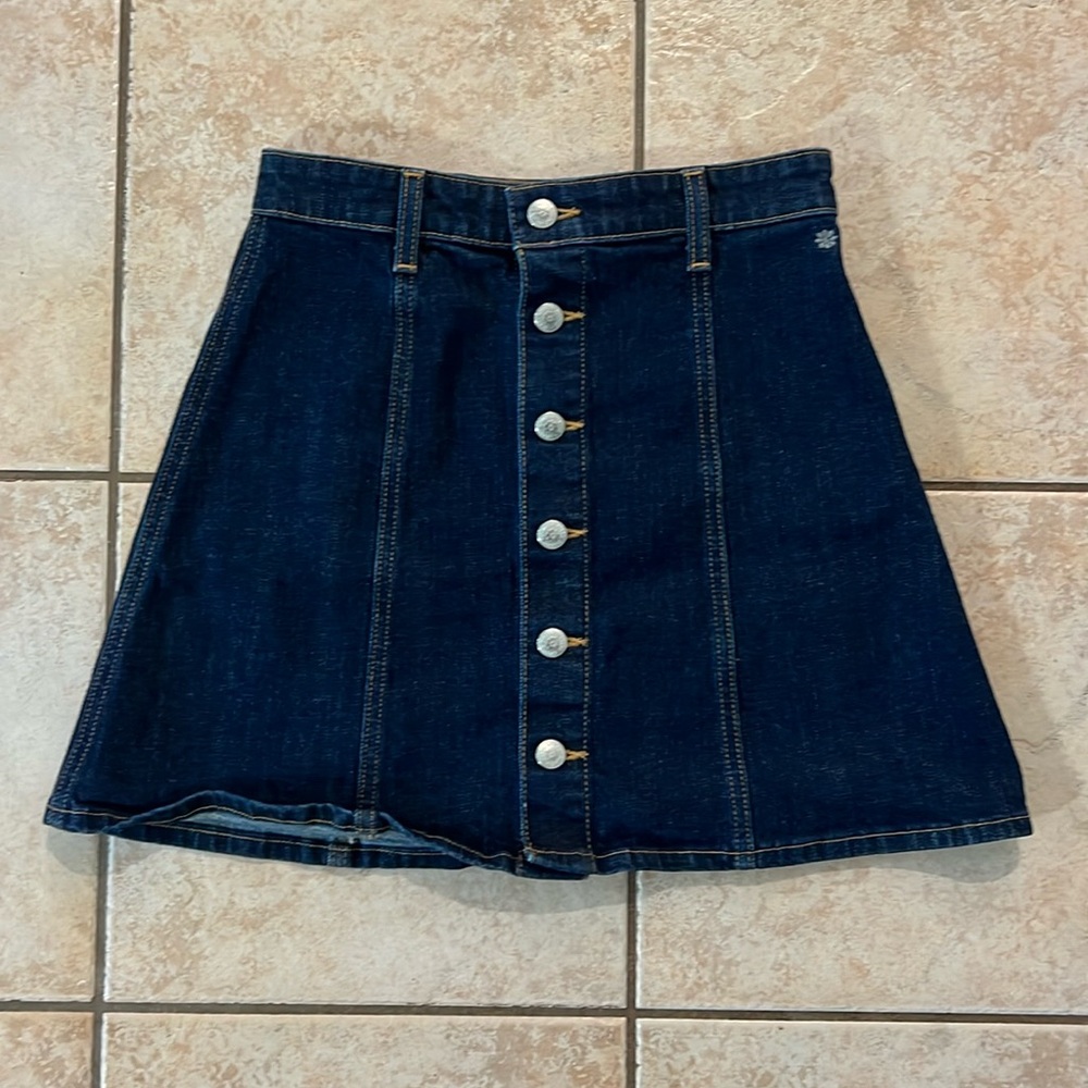 Alexa Chung for AG Denim Mini Skirt Button Front‎ Dark Wash, Sz 27